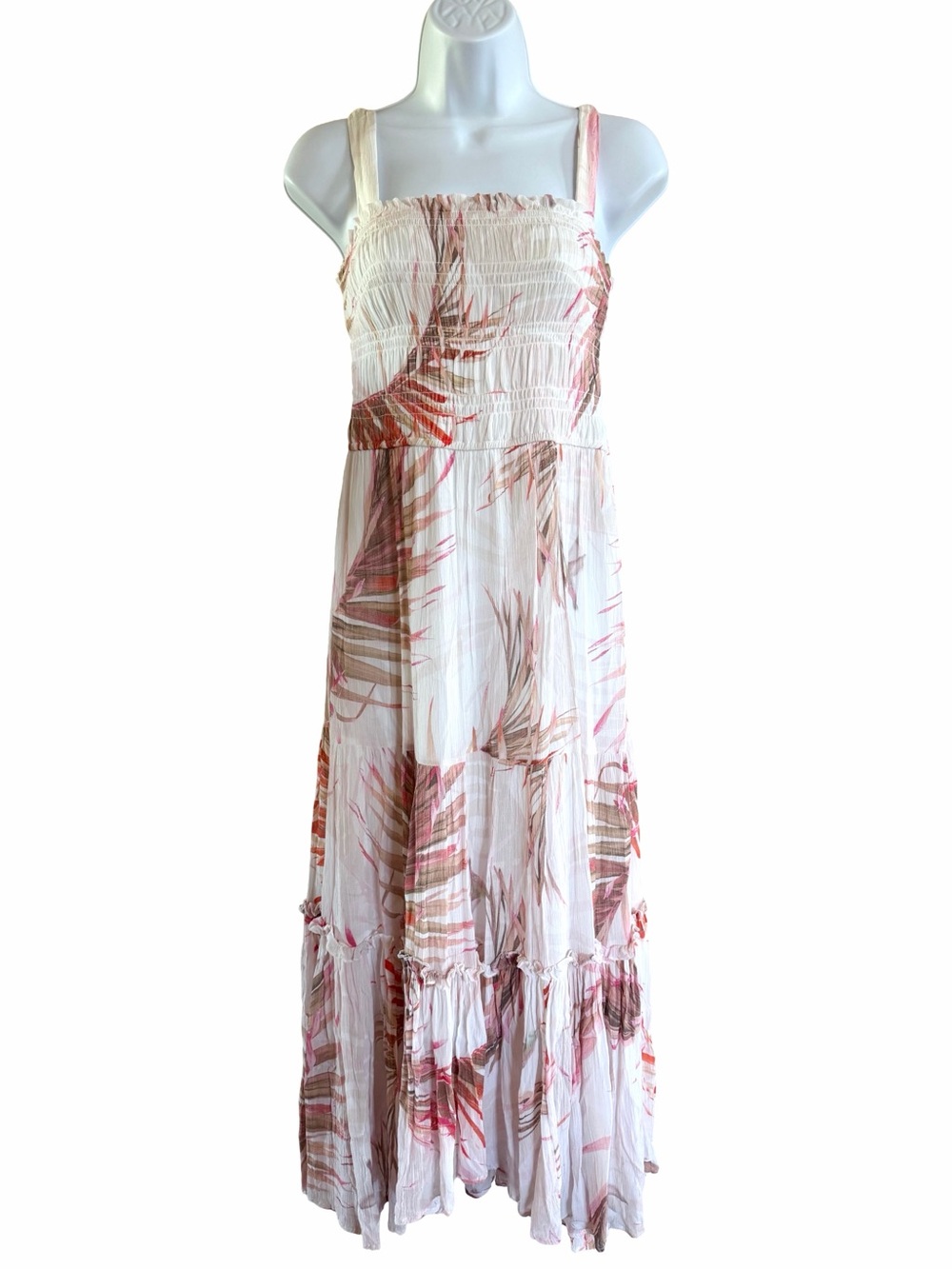 AllSaints Gabi Luar Floral Smocked High Low Midi Dress Pink US 2